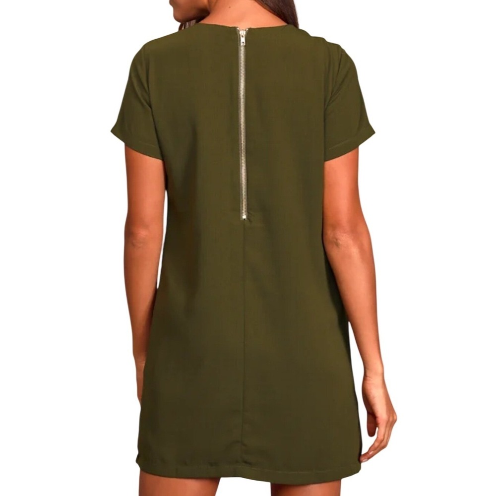 NWT Lulus Shift and Shout Olive Green Short Sleeve Mini Shift Dress M Party Mod - Picture 3 of 12